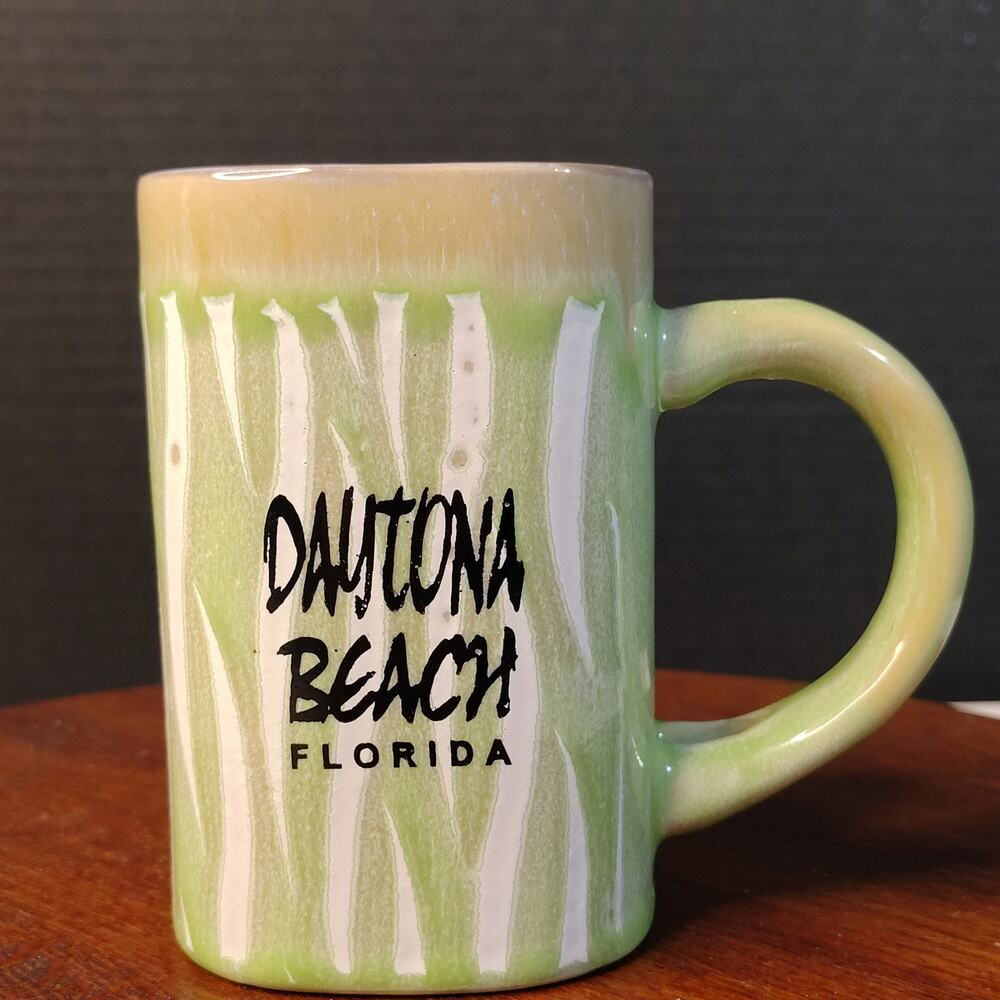 Daytona Beach Florida Ceramic Coffee Mug from My Cafe Green White Taupe 16 oz
